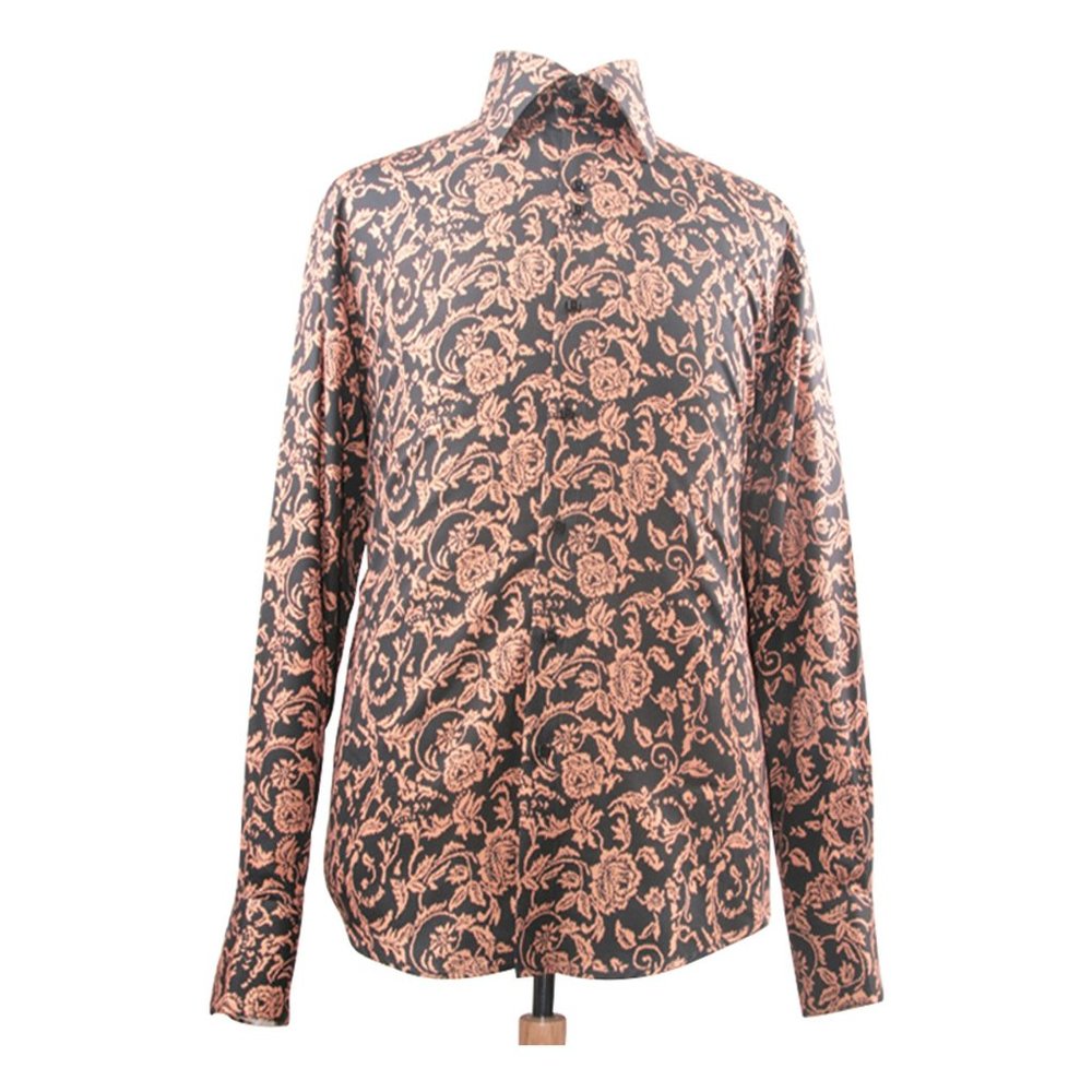 Men’s Large Paisley & Floral Long Sleeve Button Down Dress Shirt Black/Coral
